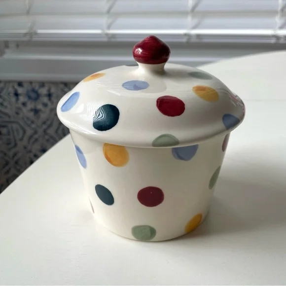 Emma Bridgewater multicolor polka dot pottery sugar bowl England - Picture 3 of 9